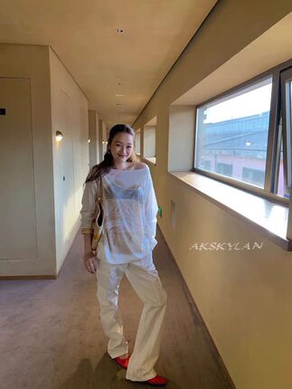 AK skylan 夏季晕染图案设计感长袖防晒T薄款斜肩罩衫上衣女60830