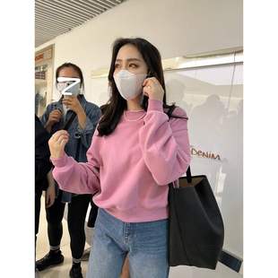 十三行widelia陈姬儿秋冬加绒少女粉色卫衣小个子短款上衣9838