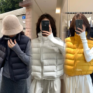 hers 一勺甜 秋冬立领保暖加厚羽绒马甲百搭宽松无袖外套女92535
