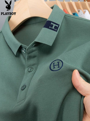 花花公子短袖全棉t恤男宽松翻领体恤夏季中年纯棉半袖潮流polo衫