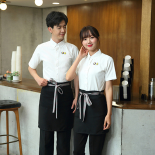 高端服务员工作服短袖夏季衬衫咖啡奶茶店快餐厅酒店定制衬衣男女