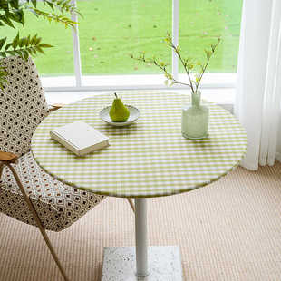绿色小格子桌布圆形茶几桌布小圆桌桌布转盘套北欧简约现代森系