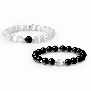 天然黑曜石手串男士昼夜之星情侣手链一对猫眼石串珠送男女友礼物