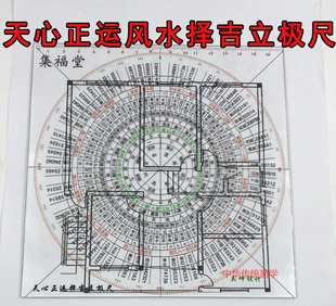 包邮17公分吴坤天心正运布局尺 择吉风水罗盘立极尺透明罗盘规