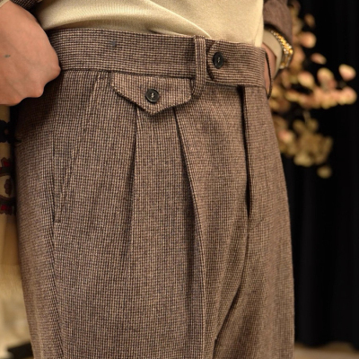 意式老钱风高腰羊毛双褶直筒西裤