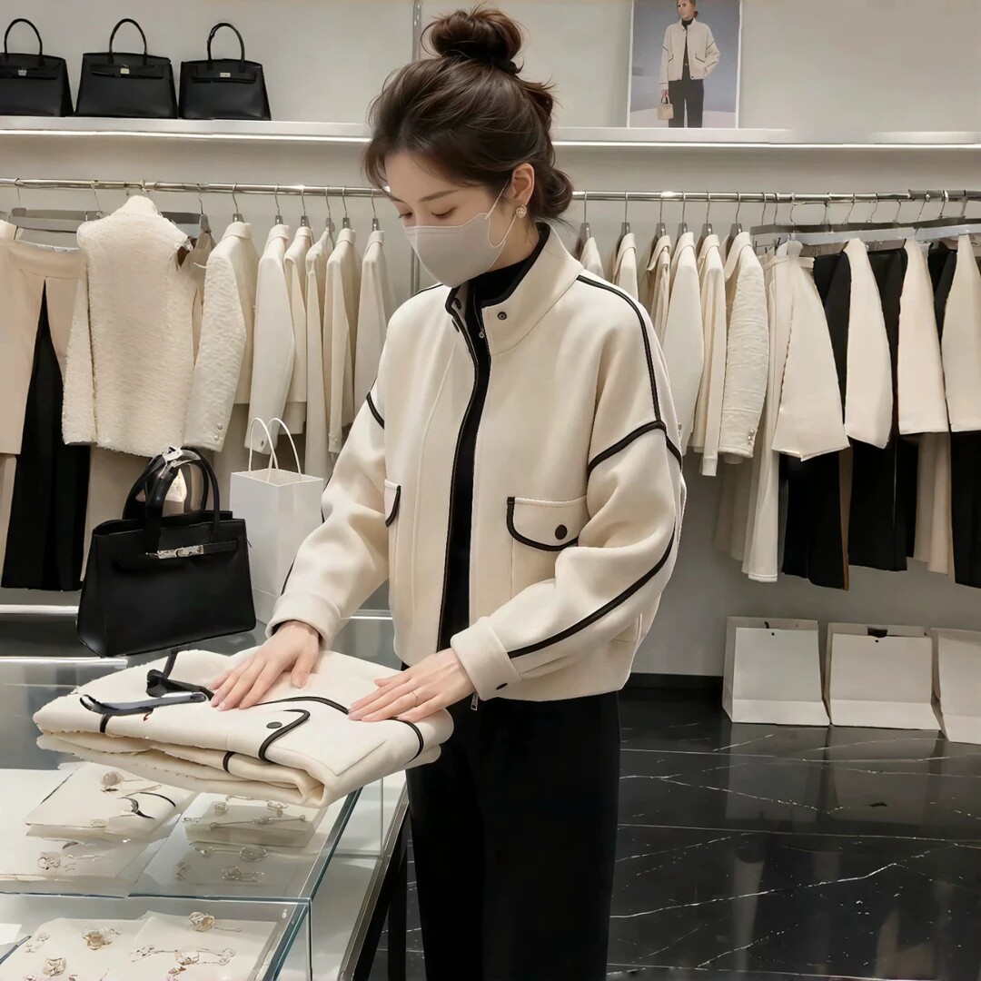 时尚短款双面毛呢外套女