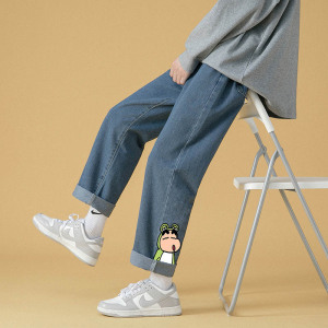2023新款男士牛仔裤潮流百搭蜡笔小新印花裤子男女中性休闲长裤27图片