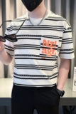 夏季新款男士短袖T恤黑白条纹衣服男女同款打底衫TX03-P58，男装T恤，星座712-1