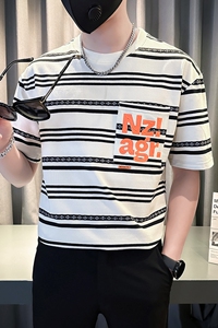 夏季新款男士短袖T恤黑白条纹衣服男女同款打底衫 TX03-P58图片