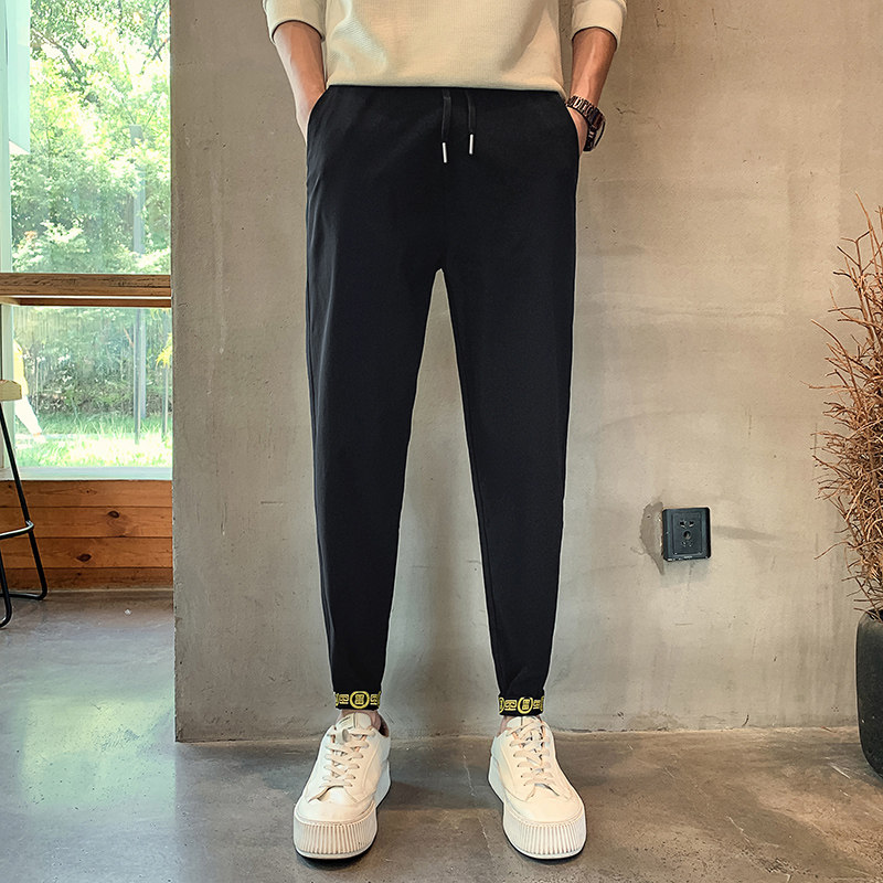 秋季新款男士休闲裤高级感花边休闲裤修身小脚裤美发师服装 A133图片