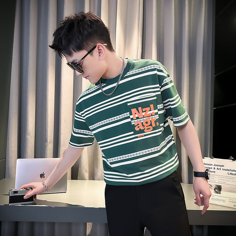 夏季薄款潮牌条纹短袖t恤男士潮流百搭休闲上衣半截袖T恤TX03-P58图片 夏季薄款潮牌条纹短袖t恤男士潮流百搭休闲上衣半截袖T恤TX03-P58图片