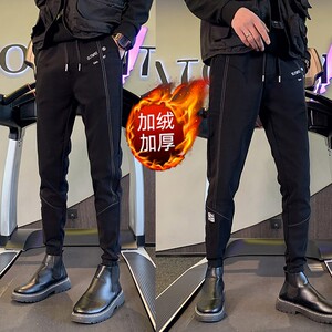 加绒休闲裤社会小伙网红裤子潮牌束脚裤修身小脚裤冬季长裤A63P55图片