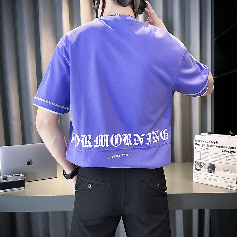 刺绣字母t恤男士夏季痞帅上衣潮流圆领短袖体恤TX05-P58,男装T恤,星座712-1