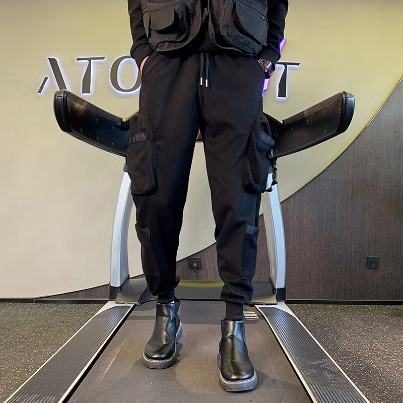 春季男士卫裤运动裤口袋工装裤潮牌束脚裤修身小脚裤A67,男装休闲裤,星座712-1