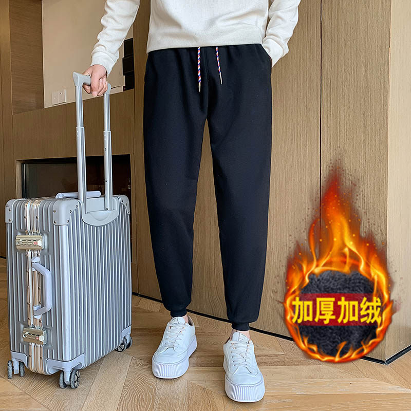 冬季加绒裤男士纯色运动裤潮流宽松哈伦裤束脚卫裤 A80P45绒P48图片