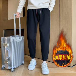 冬季加绒裤男士纯色运动裤潮流宽松哈伦裤束脚卫裤 A80P45绒P48图片