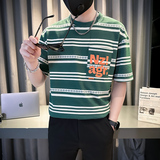 男士条纹衣服夏季薄款短袖T恤痞帅潮牌宽松打底衫TX03-P58，男装T恤，星座712-1
