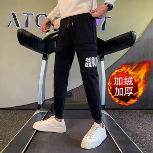 冬季加绒裤子男士加厚休闲裤束脚裤网红工装裤修身小脚裤A62图片