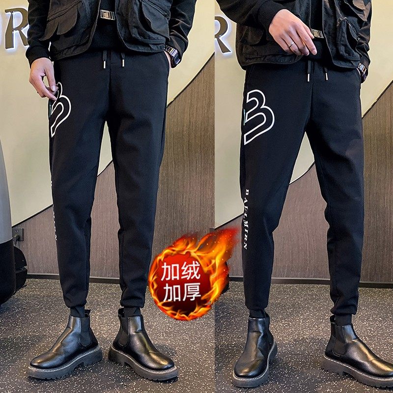 冬季加绒裤加厚保暖长裤社会小伙网红裤子束脚裤修身小脚裤A158图片
