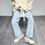 编织绳牛仔裤潮牌印花长裤港风直筒裤男女中性大码休闲裤K33，男装牛仔裤，星座712-1