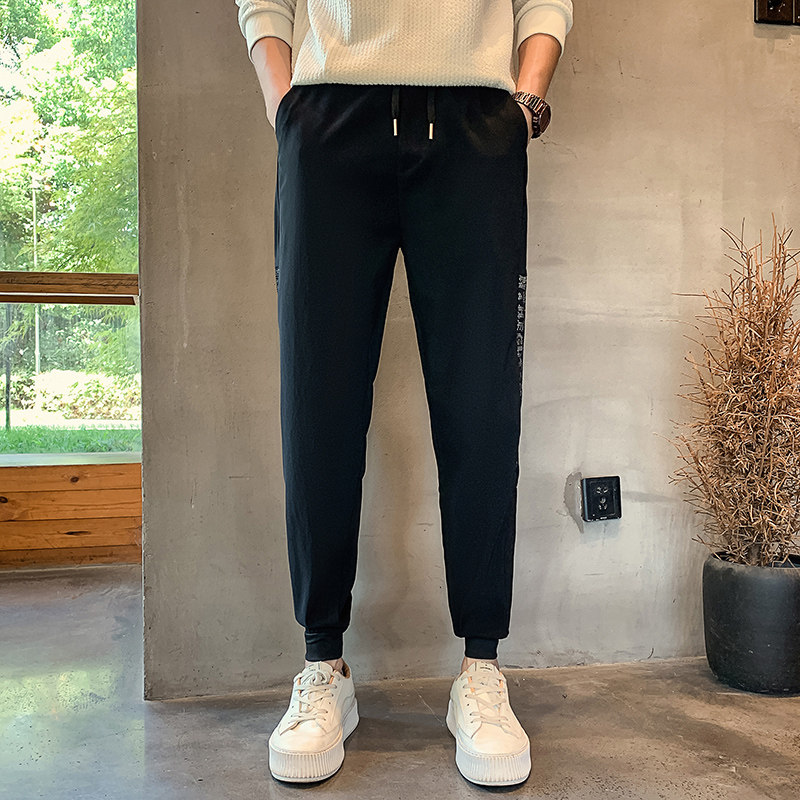 冬季复合加厚裤子加厚休闲裤修身束脚裤运动裤字母印花长裤A151,男装休闲裤,星座712-1