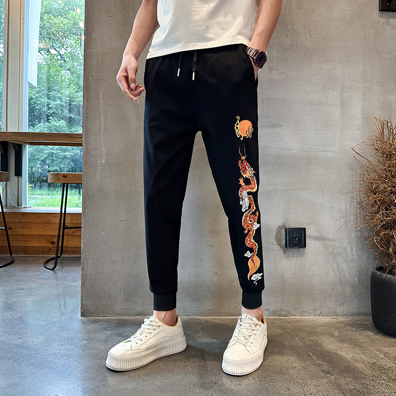 夏季新款男士休闲裤潮牌印花长裤社会人束脚网红裤子712-1-AK121，男装休闲裤，星座712-1