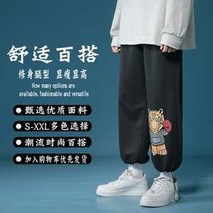 港风裤子秋冬款加厚休闲裤直筒宽松卫裤束脚工装裤潮牌运动裤 K12图片