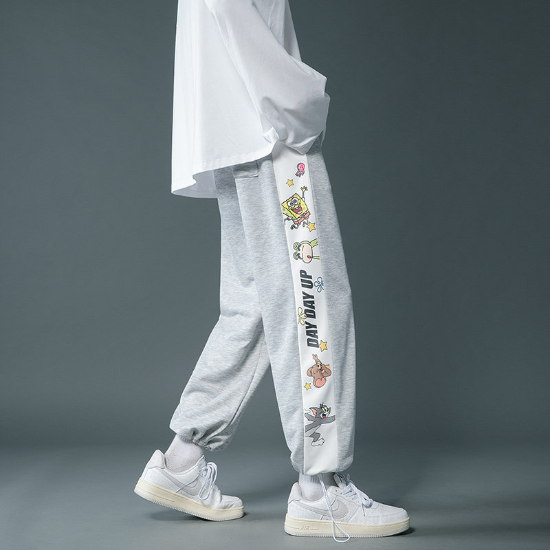 春装抖音裤子男士休闲裤港风拼接运动裤印花卫裤KK21-P45,男装休闲裤,星座712-1