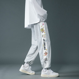 春装抖音裤子男士休闲裤港风拼接运动裤印花卫裤KK21-P45，男装休闲裤，星座712-1