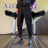 2024春装新款加绒潮牌工装裤社会小伙束脚裤修身小脚裤A166-P58，男装休闲裤，星座712-1