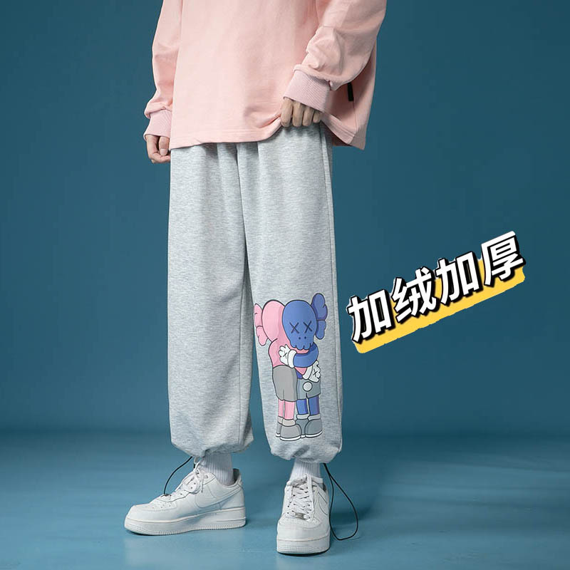 KK04-P38加绒45~港风新品冬冬季加绒加厚直筒宽松潮卫裤男,男装休闲裤,星座712-1