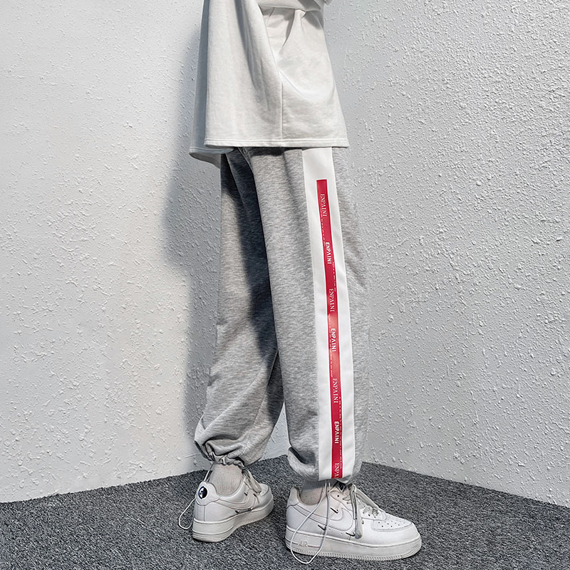 春季新款侧边织带拼接卫裤设计感港风潮牌束脚裤男士休闲裤运动裤,男装休闲裤,星座712-1