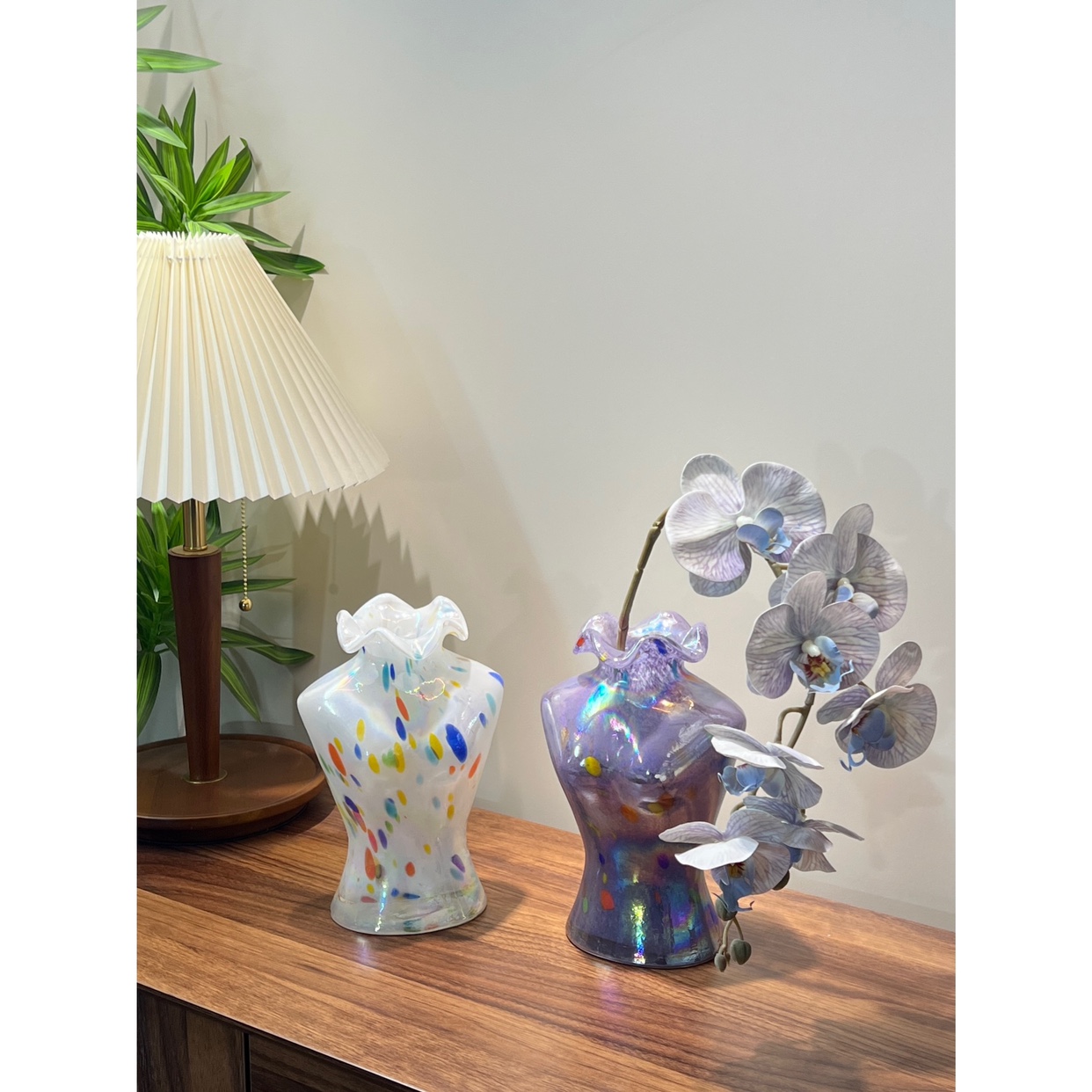 小山园糖果系列 | 珠光色少女造型琉璃花瓶 手工吹制花瓶客厅摆件