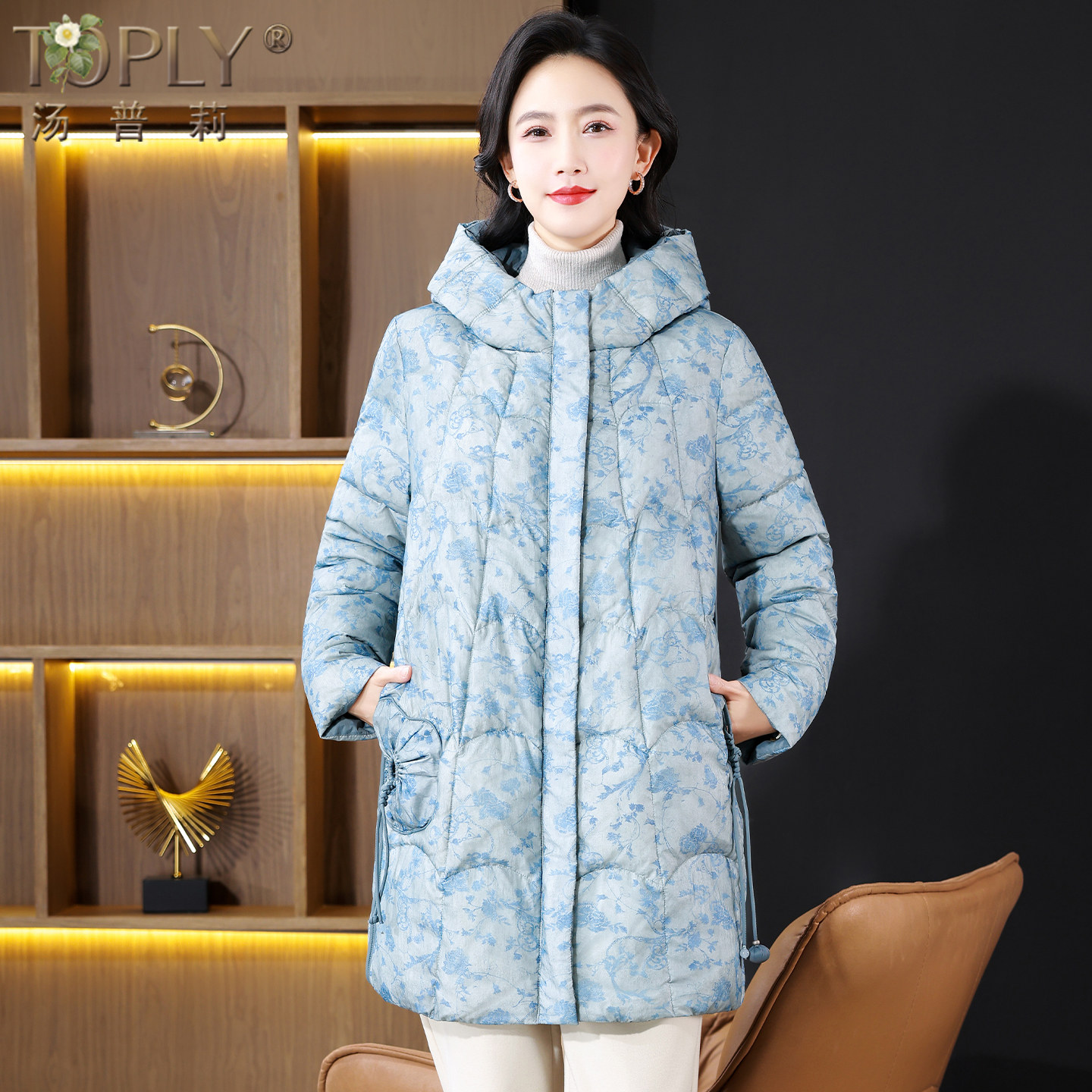 高端羽绒服女中长款新中式连帽90鹅绒保暖三防外套超好看妈妈冬装