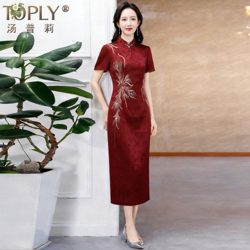 喜婆婆婚宴高端醋酸礼服女连衣裙