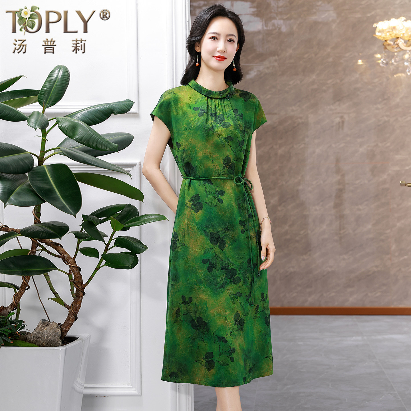 杭州正宗香云纱花罗真丝连衣裙女夏季新中式桑蚕丝年轻妈妈中长裙