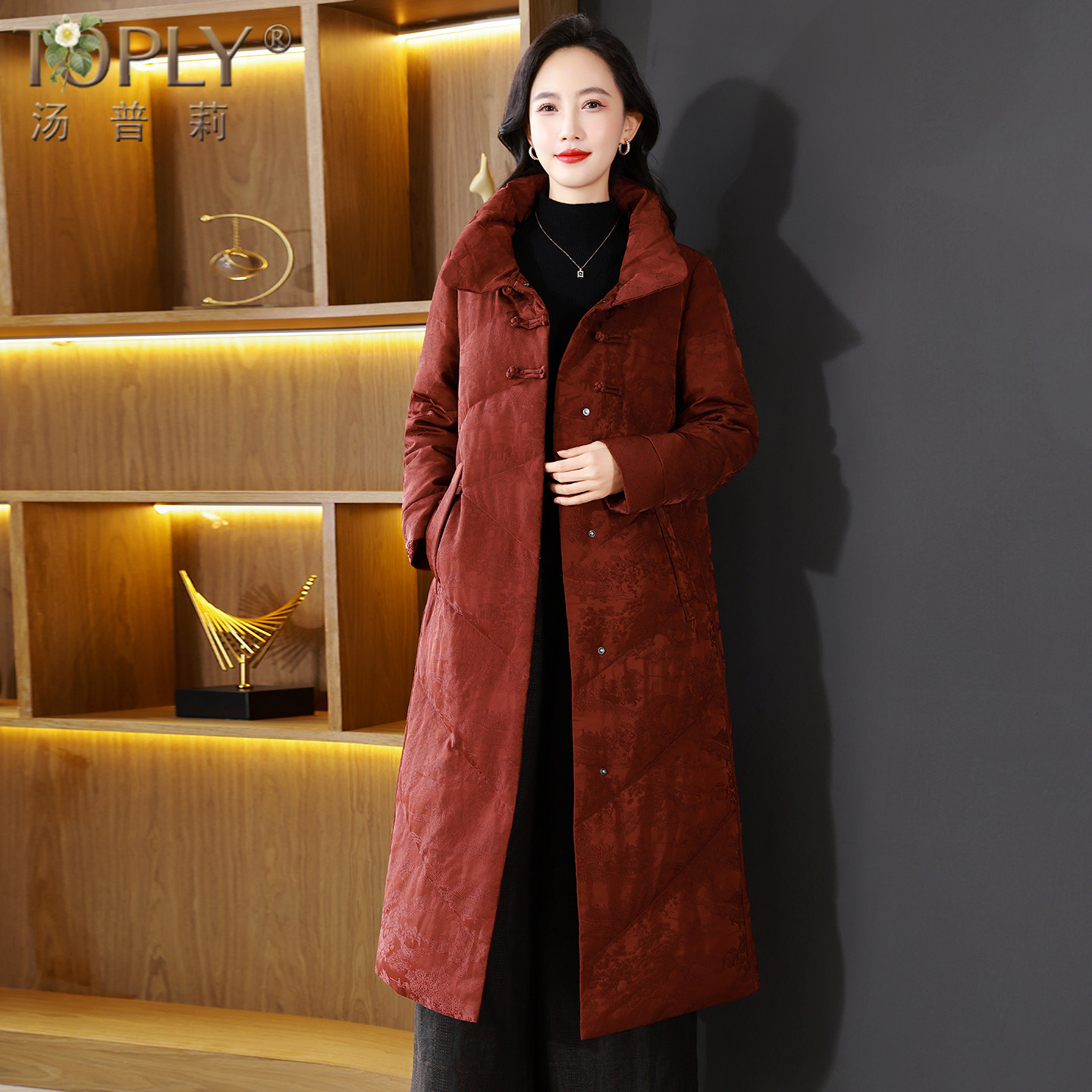 高端香云纱鹅绒羽绒服女2025冬季新款复古大码显瘦加厚中长款外套