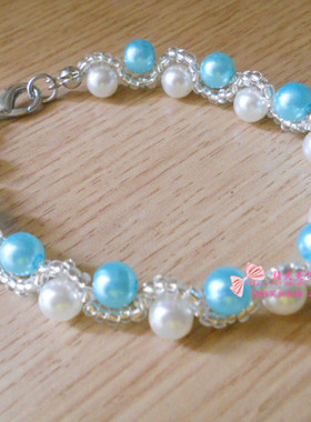 满35包邮 款6散珠手链材料包 仿珍珠红色橙色双色纯手工DIY材料包