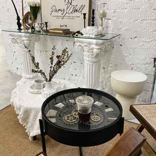 复古高级感轻奢北欧风钟表齿轮美式 客厅沙发边几小茶几小户型民宿