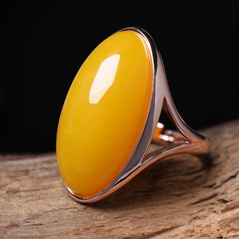 老蜜蜡戒指男女款活口可调节鸡油黄琥珀指环二代血珀手饰蜜蜡戒指