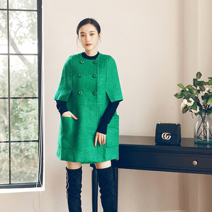 AIVEI RED/艾薇 秋冬直筒宽松版大口袋纯色粗毛呢大衣女I0660035