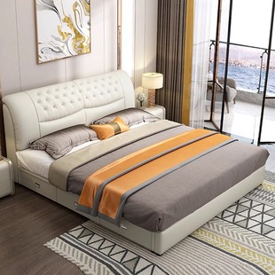 皮床榻榻米床现代简约小户型双人床1.8米主卧气压高箱储物软体床