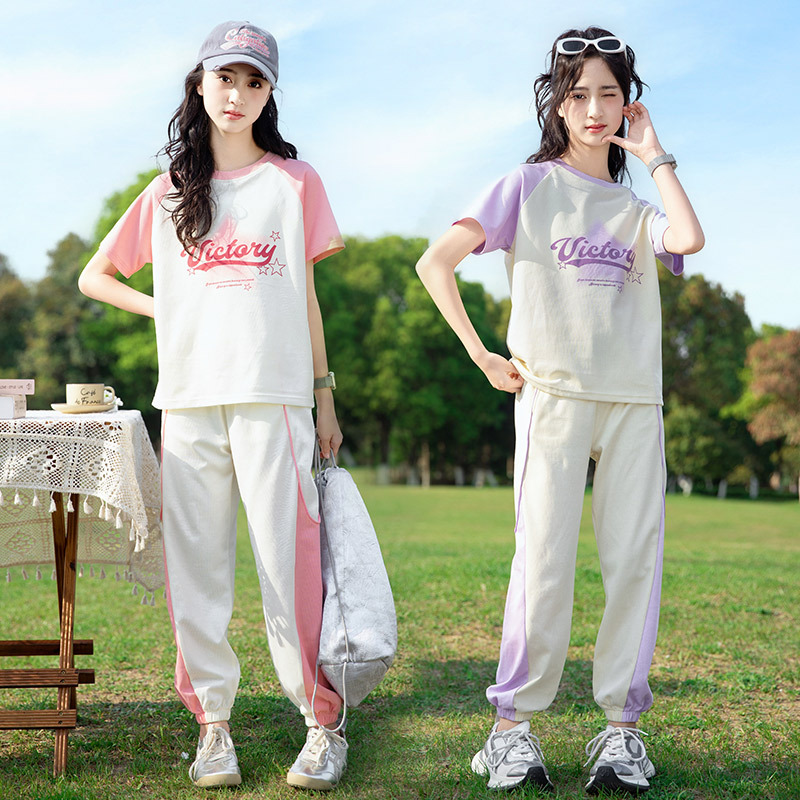女童夏季套装2025新款短袖T恤夏装女孩儿童衣服洋气时髦中大童装