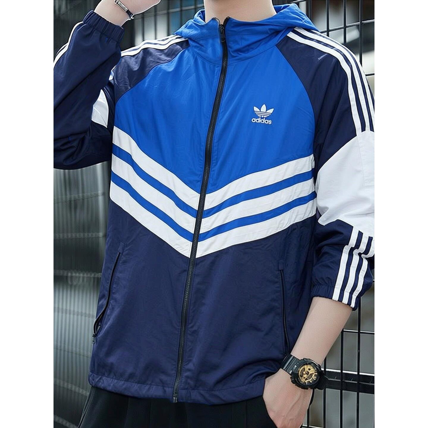 阿迪达斯三叶草棒球服男防风衣秋季撞色连帽梭织复古外套男JM7262