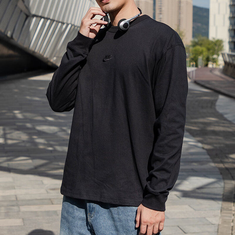 NIKE耐克正品薄款纯色长袖卫衣男女打底运动服圆领内搭训练套头衫
