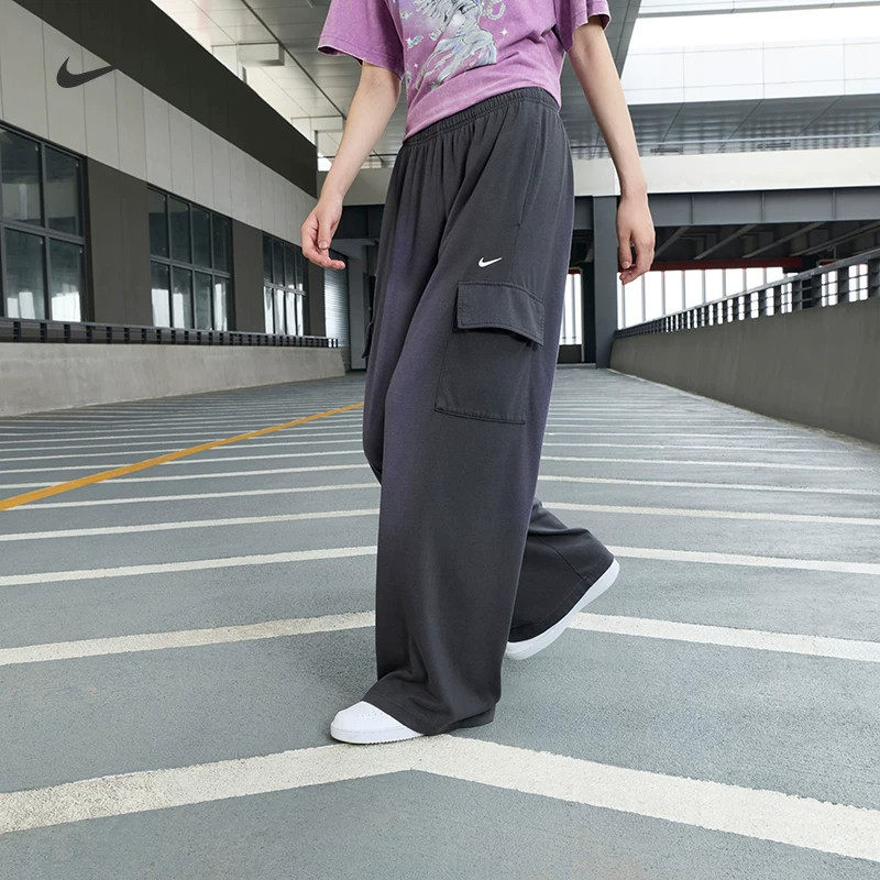 Nike耐克工装风阔腿裤女高腰垂感显瘦遮胯多口袋休闲长裤潮流