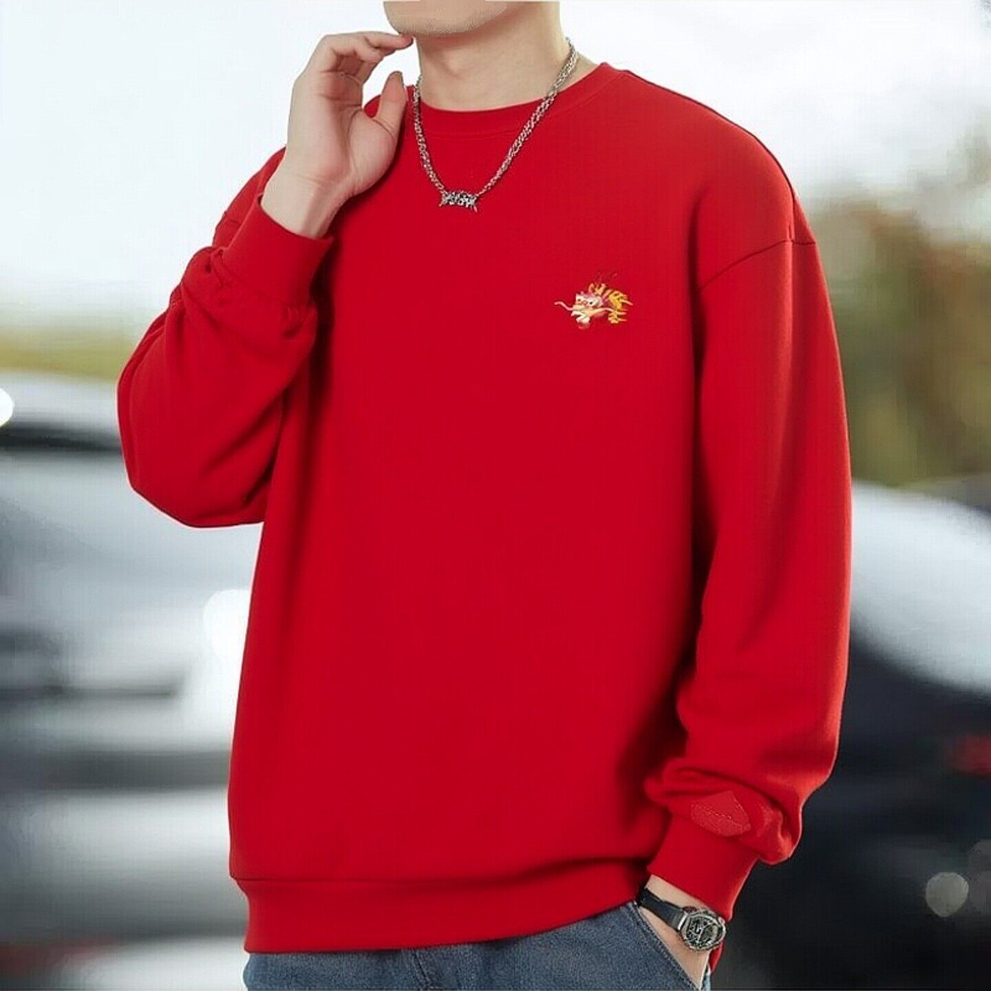 阿迪达斯红色卫衣男士秋季时尚圆领运动服健身训练外套休闲套头衫