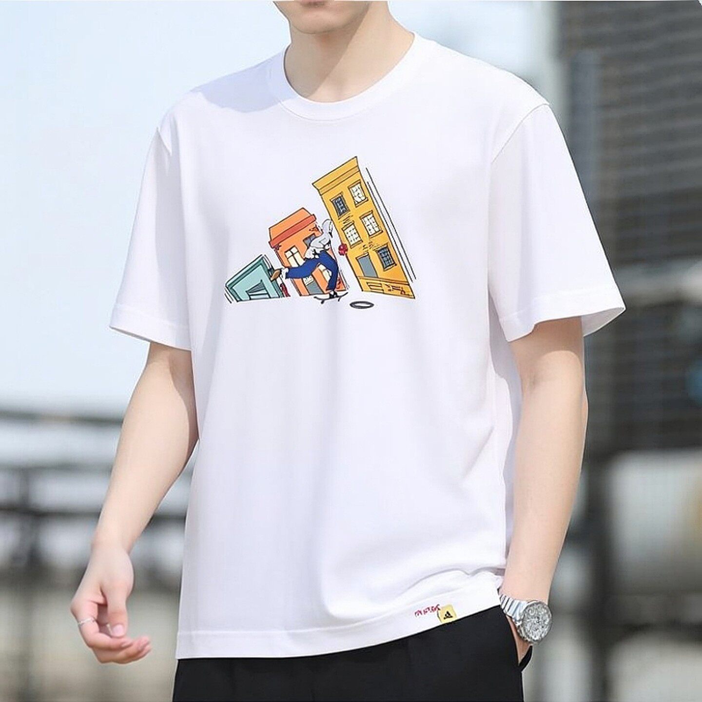 Adidas纯棉短袖t恤男白色