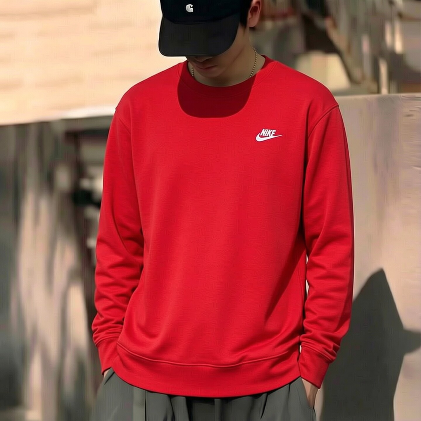 Nike耐克2026年新款男装卫衣宽松红色上衣针织毛圈外套保暖运动服