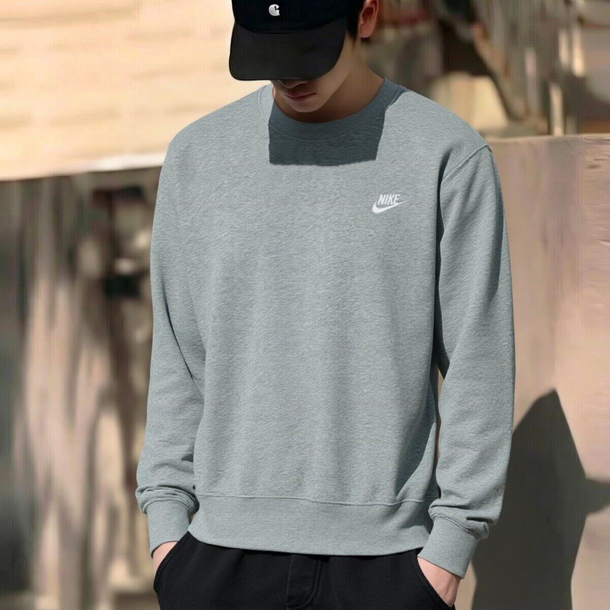 Nike耐克简约刺绣卫衣潮流男士套头衫新款针织毛圈上衣宽松运动服